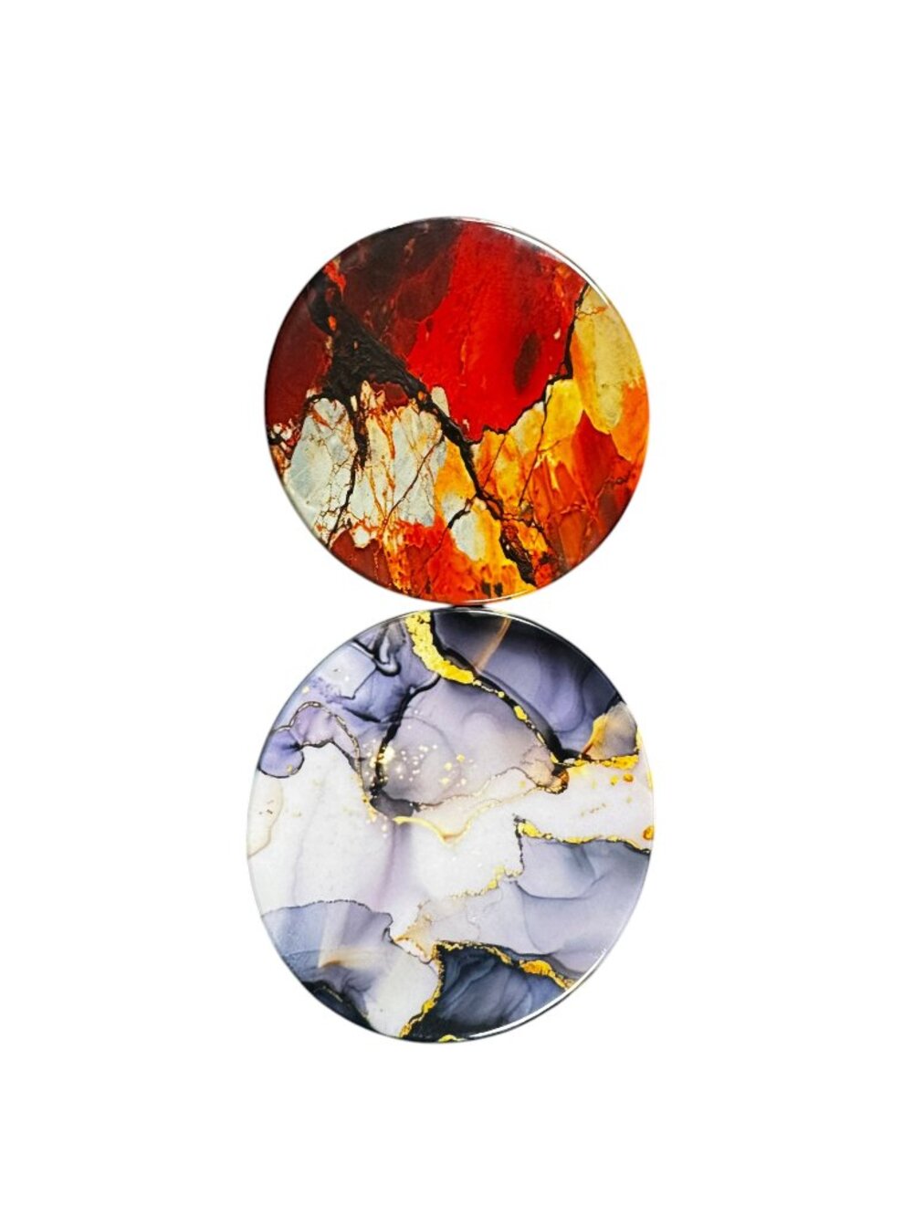 Marble Art Round Ceramic Coasters, Set of 2, Glossy Finish
